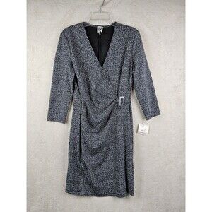 Anne Klein Women’s 3/4 Sleeve Wrap Black White Dress Size 6